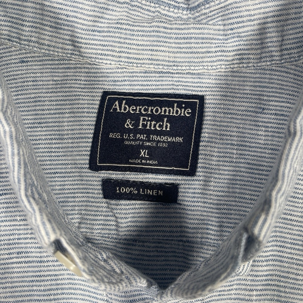 Abercrombie & Fitch Shirt Mens XL Blue Summer Linen Blend Camp Short‎ Sleeve - Picture 3 of 8